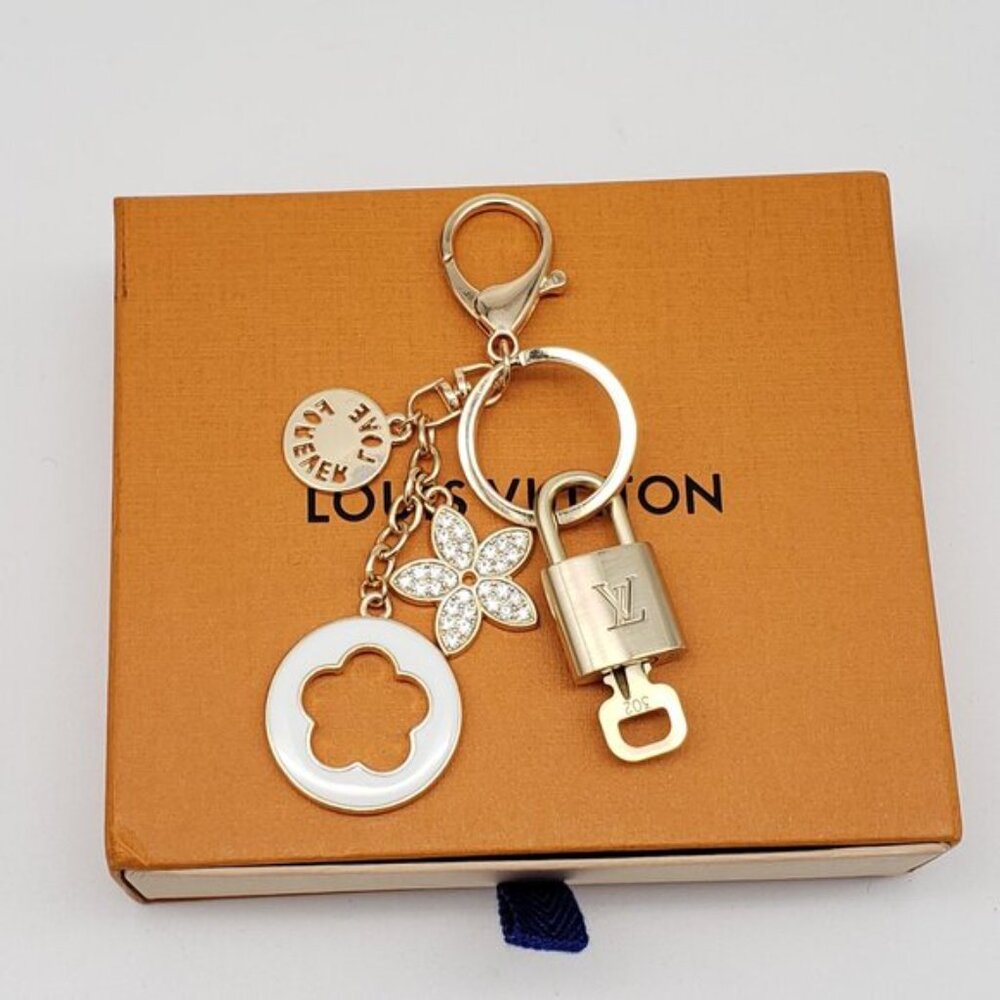 Authentic Louis Vuitton Gold Lock & Box w/ Unbranded Flower Bagcharm 120825